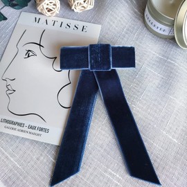 Pack of 2 Vintage Large Velvet Bow Hair Clip Women Hairpins Hair Clip Accessories for Women Girls Long Elastic Hair Scrunchie Headwear Female Hair Accessories (Blue)