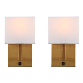 Indoor Bedside Wall Lamp Light, Yosoan 2-Pack Vintage Industrial Wall Sconce with Square Fabric Shade for Bedroom Living Room Dinning Room Hotel (Antique)