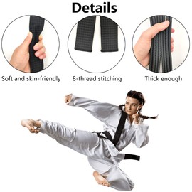 Niuhong 2 Pieces Judo Karate Belt Martial Arts Sports Belt Taekwondo Belts Professional Karate Aikido Belt Thick Fabric Black Belt Children Adults Martial Arts Belt Kofun 260 cm (Black)