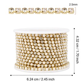 Rhinestone Pearl Trim Close Chain, [10 Yards/ 3.0MM] Gold Pearl and Rhinestone Beaded Cup Chain for Sewing Crafts DIY Jewelry Making Clothing Wedding Party Decoration