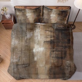 WeCozy Full Size Comforter Set with 2 Pillowcases, Brown Grey Painting 3 Pcs Bedding for Kids and Adults, Beige Contemporary Soft Comforter Set for Bedroom Bed Decor