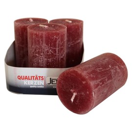 JEKA Kerzen GmbH Ebersbacher Rustic Pillar Candles Bordeaux Diameter 50 x Height 80 mm Pack of 4
