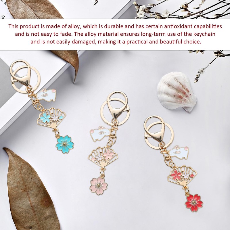 3 Pieces Cherry Blossom Fan Keychains, Bag Decoration Pendants, Car
