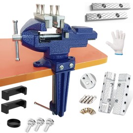 MYTEC Bench Vise or Table Vise, multifunctional jaw, multi-functional Combined Vise with Quick Adjustment, Universal Rotate 360° Work Clamp-On Vise, 3.3" blue