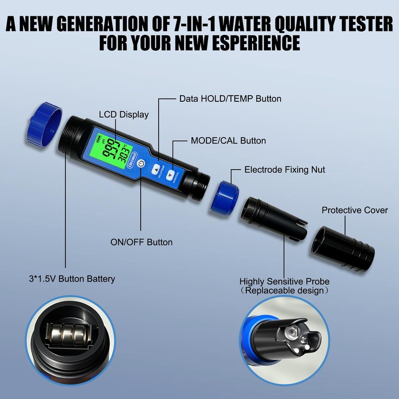 Ueomul pH Meter 7-in-1, PH TDS EC SALZ ORP S.G