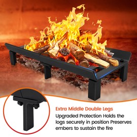 G GOOD GAIN Fireplace Grate 20 inch - Wood Stove Grates Heavy Duty | Fireplace Log Holder | Firewood Log Burning Wrought Iron Rack | Fire Pit Tray for Indoor Chimney Hearth & Outdoor Kindling Tool