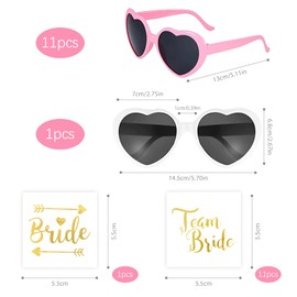 Heart Sunglasses Wedding Women, Pack of 24 Bride to Be Decorative Sunglasses, Heart Shape and Team Tattoo Stickers, Party Glasses, Heart Sunglasses, Team Bride, Hippie Heart-Shaped Glasses for Wedding