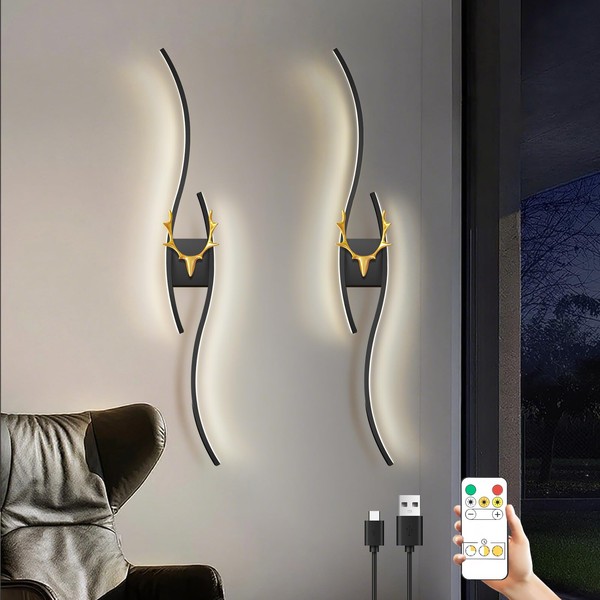 AOMEI Black Wall Sconce with Deer Head Accent - Rechargeable
