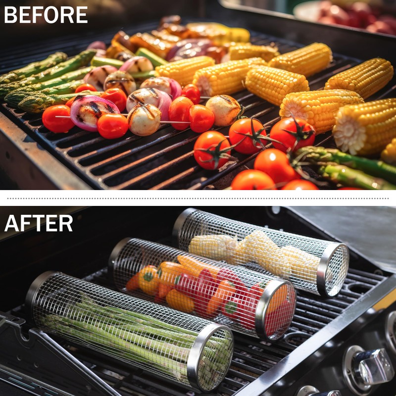 Home-Complete Grill Baskets for Outdoor Grill - Set of 3