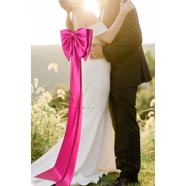 Ayervici Women's Detachable Large Bow Train for Wedding Formal Dress Big Satin Double Knot Waist Sash Belt Sweep Train for Formal Party(Hot Pink)