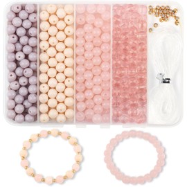Xilitata 400 Pieces Round 8mm Glass Beads for Jewelry Making,Crystal Beads Bracelets Making Kit Glass Beads Crafts DIY Beads for Girl, Small, Pink