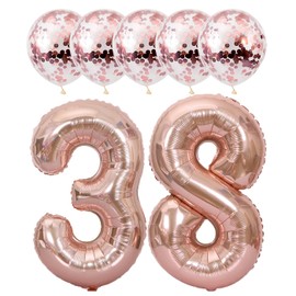 Rose Gold 38 Foil Balloons 40" Jumbo Foil Balloons Confetti Balloons for 38th Birthday Wedding Anniversary Party Decorations