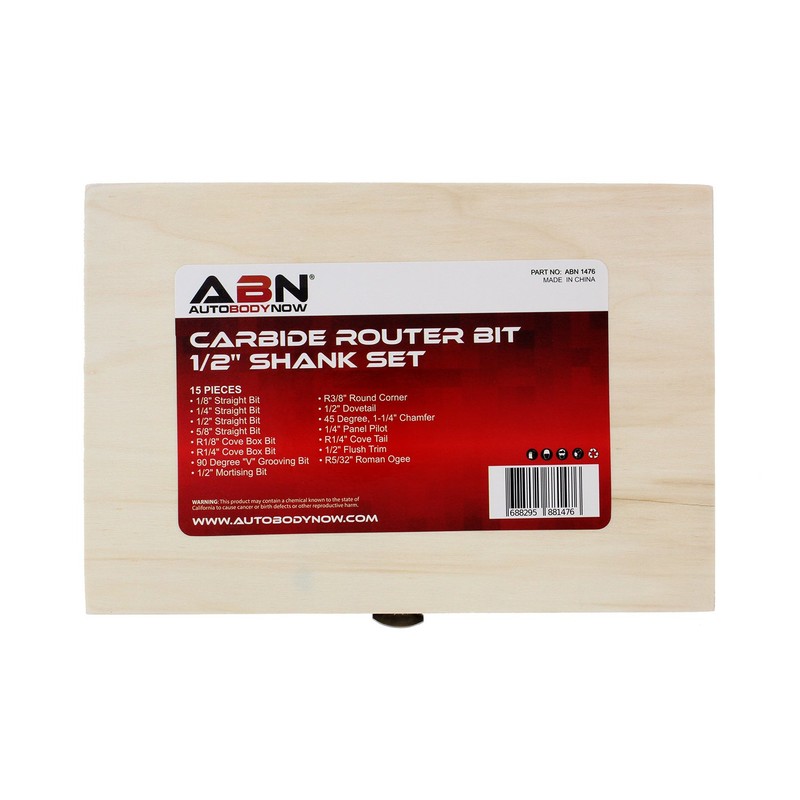 ABN Tungsten Carbide Router Bit 15-Piece Set, 1/2in Shank –
