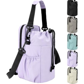 RZMAYIS 32/40oz Insulation Water Bottle Carrier Bag with Phone Pocket, Water Bottle Holder with Strap, Sports Water Bottle Sling Bag Crossbody Water Bottle Holder for Hiking Walking (Style 1, Purple)