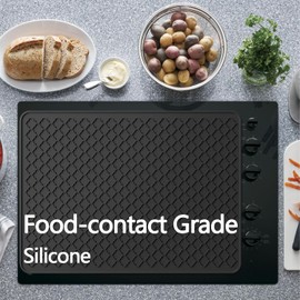 YUHFERA Stove Top Cover for Electric Stove - Silicone Stove Mat for Glass Top Stove, Glass Cooktop Protector, XL Dish Drying Mats For Kitchen, Range Covers for Electric Stove (Black Grid, 30x21)