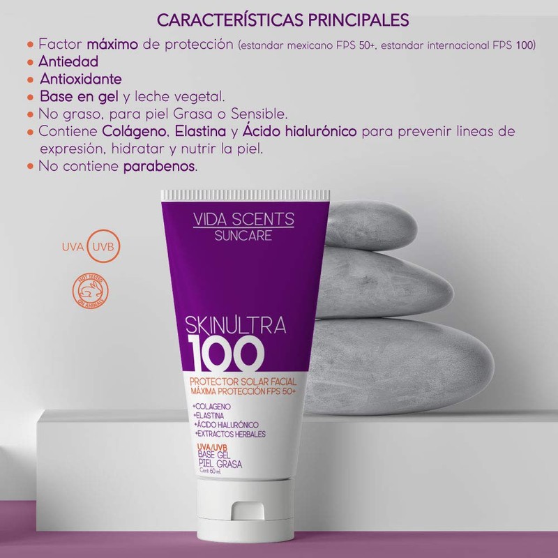 Protector Solar SKINULTRA 100 con acido hialuronico 60ml.