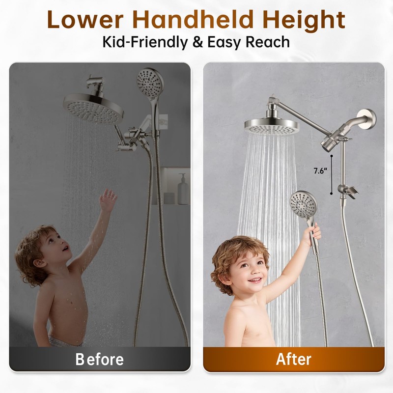BRIGHT SHOWERS Rain Shower Head with Handheld Spray Built-in Power