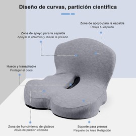 Cojín Lumbar y Coxis Espuma Memoria Ergonómico para Auto Oficina,Gris Claro Soporte Lumbar Espuma Memoria, Alivia Dolor de Espalda y Ciática, Funda Lavable y Transpirable, para Oficina, Hogar y Auto