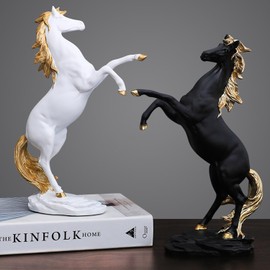 DESHINTKE Standing Horse Resin Statue, Horse Sculpture Modern Home Office Figurine Decor Win Instant Success (Black)