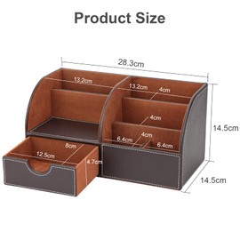 GORESE Multifunctional Desk Organiser - 7 Storage Compartments PU Leather Table for Pens, Business Cards, Phone, Remote Control and Other Items (Brown)