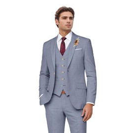Wemaliyzd Mens Suit 3 Piece Summer Linen Suits for Men Light Blazer Coat Waistcoat Expendable Waist Pants Grey Large