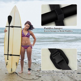 Kayak Surfboard Paddle Board Shoulder Strap Hands-Free SUP Carrying Adjustable Strap with Padded Shoulder Sling Anti-scratch design with Storage Bag, Paddle Carrier & Metal Accessories (BLACK)