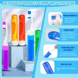 Vporui Toothbrush Travel Case - Portable Toothbrush Holder, Travel Folding Toothbrush and Silicone Collapsible Cup for Traveling, Camping, Business Trip and School, Hotelier (Blue)