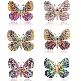 ESIW 6 PCS Colorful Rhinestone Crystal Butterfly Brooch Pin Lapel Pin for Women (6 colors)