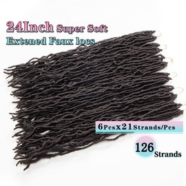 6 Packs 24 Inch Faux Locs Crochet Braids Hair Pre Looped Soft Dreadslocks Braiding Hair Goddess Faux Locs 21 Strands/Pack Soft Locs Crochet Hair