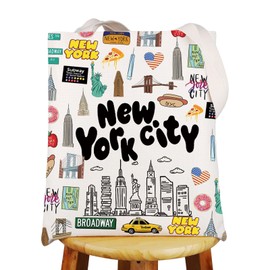MYSOMY New York Canvas Tote Bag New York Trip Gifts New York Grocery Bag New Yorker Shopping Bag New York Reusable Bag (New YorkTB)