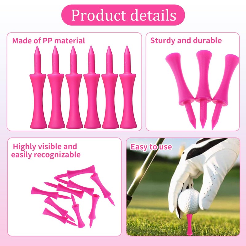 Debbery 100 Golf Tees Plastic, 57mm Pink Castle Tees Golf,