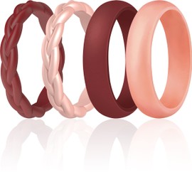 ThunderFit Silicone Wedding Bands for Women, 4 Mixed Stackable Rubber Engagement Rings