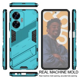 ESTH® Case for Realme C55 4G with Expanding Stand and Shockproof TPU Bumper, [Military Grade Anti-Fall Protection], Cover Compatible with Magnetic Car Mount, Blue