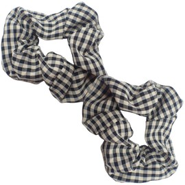 Topkids Accessories 2pc Gingham Hair Scrunchies Gingham School Scrunchie Set School Hair Accessories Scrunchie For Girls, Women Girls Hair Bands School Uniform (Black)