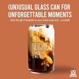 Best Neighbor Ever Neighbor Gifts Glass Can with Bamboo Lid and Straw Housewarming Gifts Glass Cup Iced Coffee Glasses Beer Can Shaped Drinking Glasses Drinking Jars 16 oz