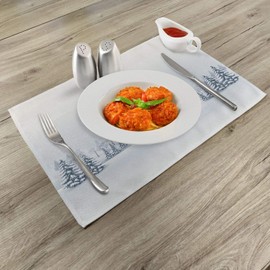 Ambesonne Winter Place Mats Set of 4, Cold Season Scene in a Park Trees Foggy Misty Blurry Ice Freezing Weather Image, Washable Fabric Placemats for Dining Table, Standard Size, White