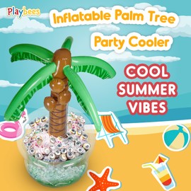 Inflatable Palm Tree Cooler 60" - 2 Pack Blow Up Palm Tree Party Cooler, Luau Hawaiian Tropical Beach Theme, Summer Swimming Pool Party Decorations - Outdoor Party Supplies - Kids Adults