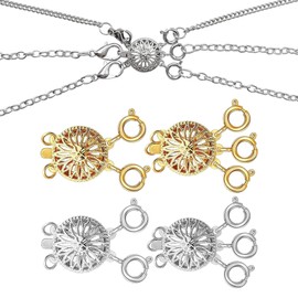 4PCS Necklace Layering Clasps Separator for Women, Necklace Extender Silver & Gold, Tangle Free Safety Jewelry Locking Clasp Converter Chain Extender Jewelry Bracelet Connectors Necklace Clasps