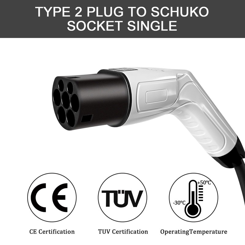 Qiping Type 2 to Schuko 16A, 3,5KW, 70CM, Electrical Car
