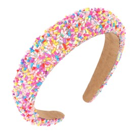 KIUEZIR Sprinkle Thick Padded Headband for Women - Wide Hairbands with Pink Confetti Design & Non-Slip Flocked Lining, Party Hair Accessories for Birthdays, Easter & Christmas Stocking Fillers