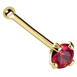 Jewelry Avalanche 22G Solid 14Kt Gold Nose Bone Stud with Prong Set real Ruby Gemstone, 14kt Yellow Gold or 14kt White Gold - July Birthstone Nose Ring-NBYG_RB-2.5MM
