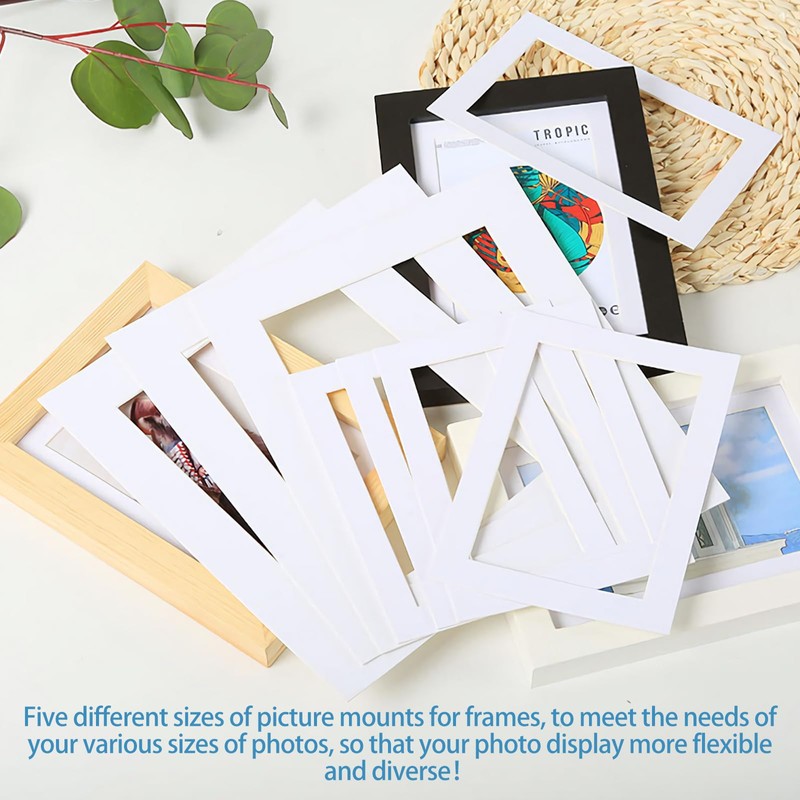 20PCS White Picture Mounts, 5 Sizes Mixed Photo Mounts, Picture