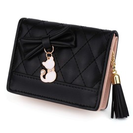 UTO Women PU Leather Small Wallet Cat Pendant Card Phone Holder Zipper Coin Purse Zoey Black CA