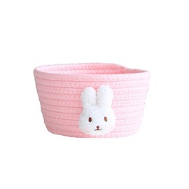 Woven Storage Basket Small Cute Storage Box Cotton Rope Braided Toy Baskets Storage Shelf Basket for Multipurpose Container Home Office Desktop Organiser Decoration Pink Rabbit