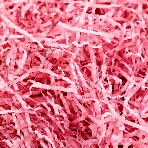 HAPPY POTATO 1 LB Pink Shredded Paper for Gift Baskets, Crinkle Cut Paper Shred Filler, Crinkle Paper for Gift Wrapping