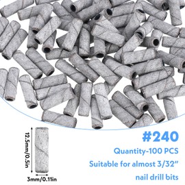 Tyqour 100 Pcs 240 Grit Small Sanding Bands for Nail Drill with 1 Pcs Mandrel Bit, Mini Nail Drill Sanding Bands for Acrylic Nails Gel Removing Shaping Professional Manicures and Pedicure, Grey