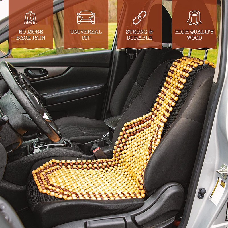 ZONETECH Wood Beaded Seat Cushion 2-Pack Premium Quality Car Massaging