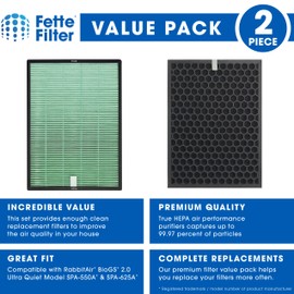 Fette Filter - Air Purifier Replacement Filter Set Compatible with Rabbit Air BioGS 2.0 Filter Kit for Model SPA-550A and SPA-625A Contains 1 Hepa Filter & 1 Carbon Filter