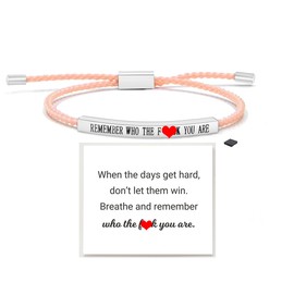 LIU JUN Remember Who The F You Are Motivational Tube Bracelet For Women, Adjustable Hand Bradied Wrap Stainless Steel To My Daughter/Best Friend Inspirational Gifts Jewelry, Medium, Stainless Steel,
