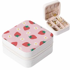 Anegefu Travel Jewelry Box,Cute Strawberry,Organizer Display Storage Case for Rings Earrings Necklace